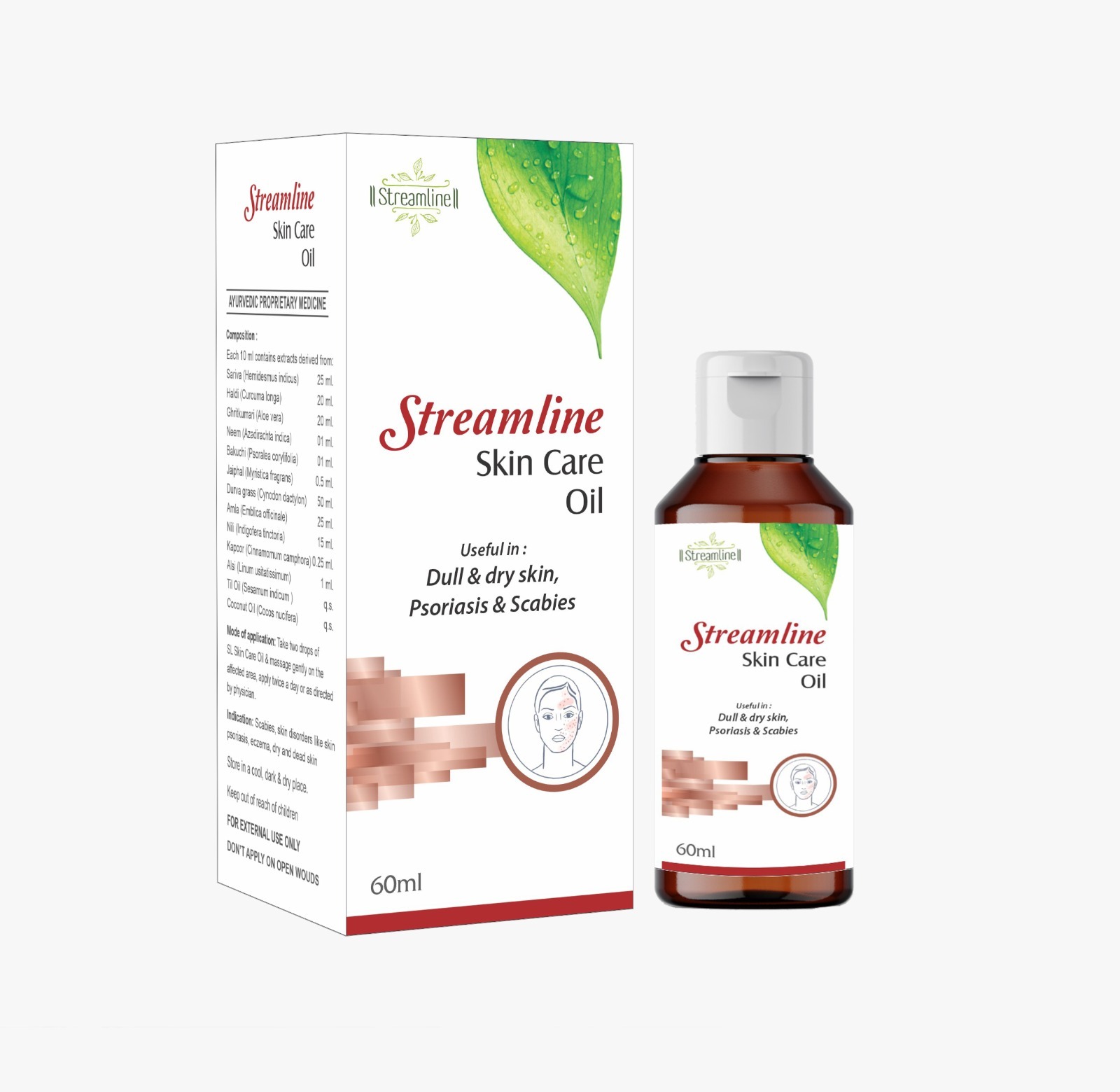 Skin Care Oil - Herbal Formula, 50ml Bottle, Green | Designed For Psoriasis, Eczema, Acne, And Promotes Overall Skin Health