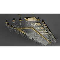 Designer Rectangular Hanging Chandelier - High-Quality Glass, Standard Size, Light White Finish | Polished Elegance for Banquets, Resorts, and Hotels