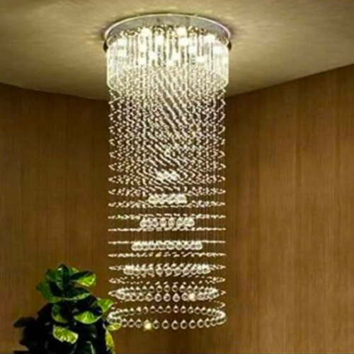 Double Height Hanging Chandelier - Glass, Standard Size, Light White Finish | Polished LED Light Source for Banquet, Resort, Hotel