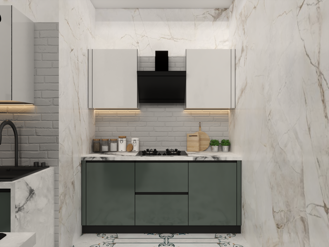 Island Modular Kitchen - Color: Olive Green
