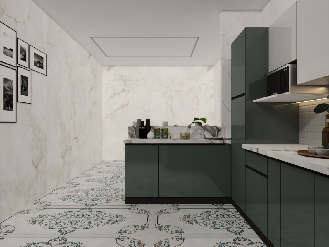 Island Modular Kitchen - Color: Olive Green