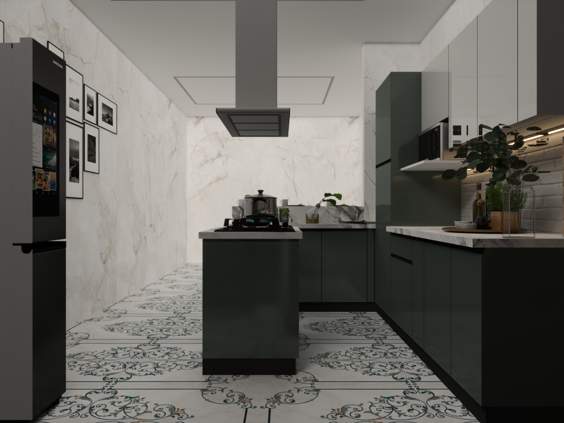 Island Modular Kitchen - Color: Olive Green