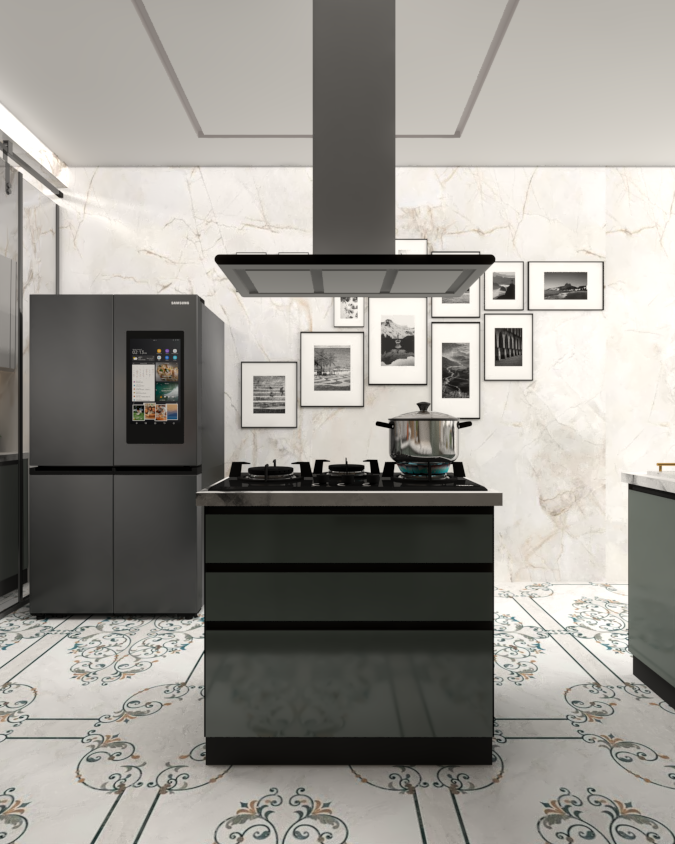 Island Modular Kitchen - Color: Olive Green