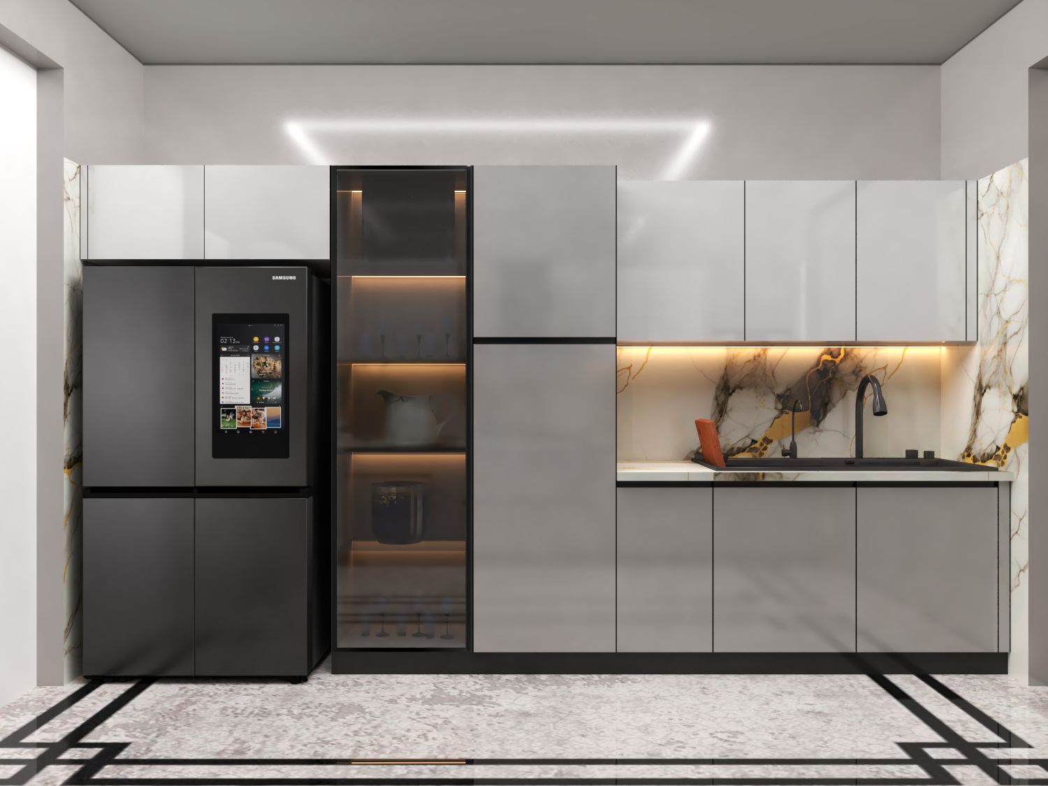 Parallel Modular Kitchen - Color: Gray And White