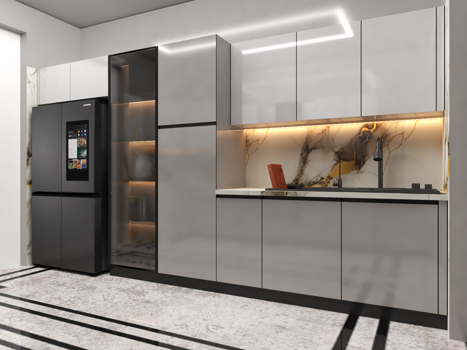 Parallel Modular Kitchen - Color: Gray And White