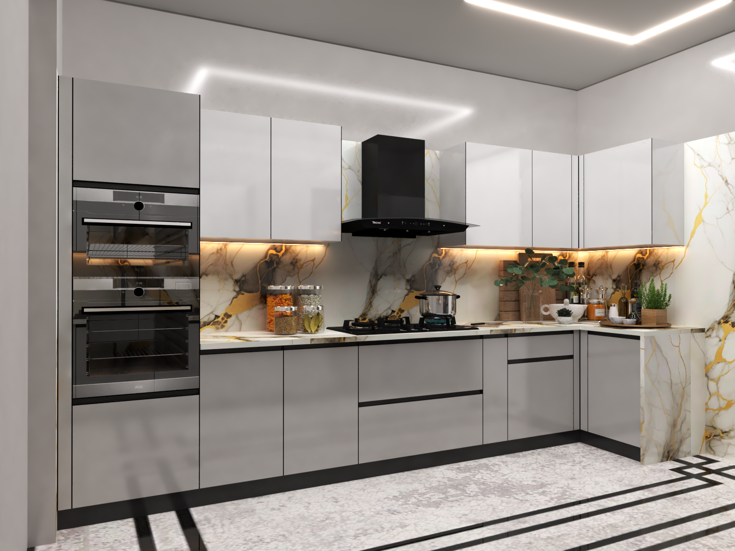 Parallel Modular Kitchen - Color: Gray And White
