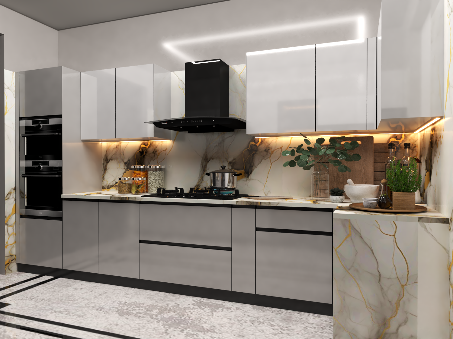 Parallel Modular Kitchen - Color: Gray And White