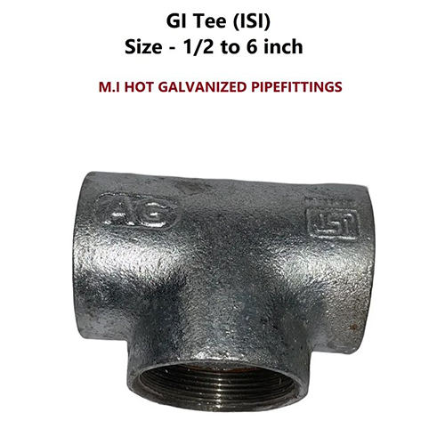 GI Tee - 1 Inch Size, Galvanized Silver Finish | Round Shape, Enhanced Durability