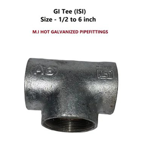 Gi Tee Isi Fittings - Galvanized GI Material, Round Shape | Silver Finish, Durable Design, Versatile for Various Applications