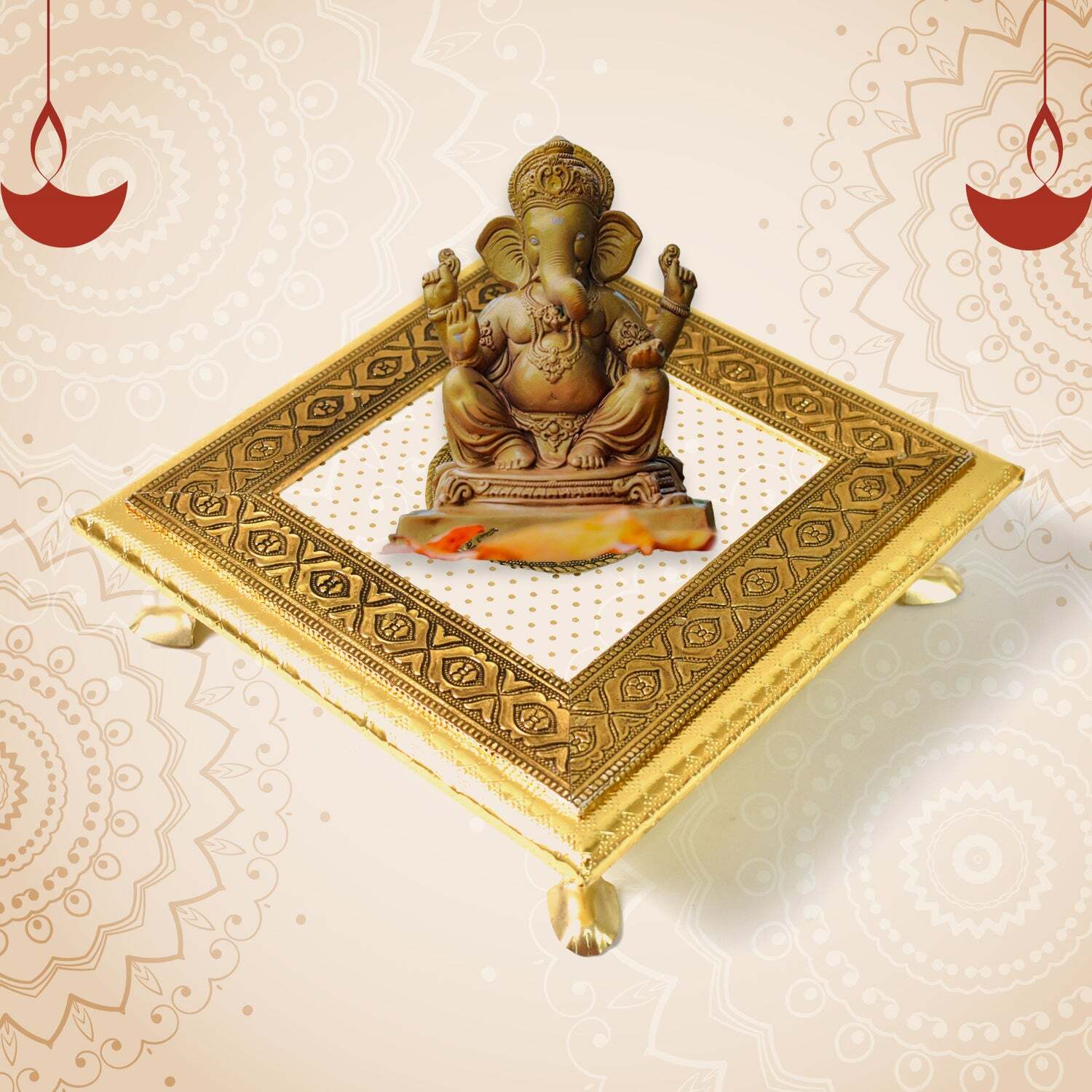 Golden - Square Pooja Chowki Patlas