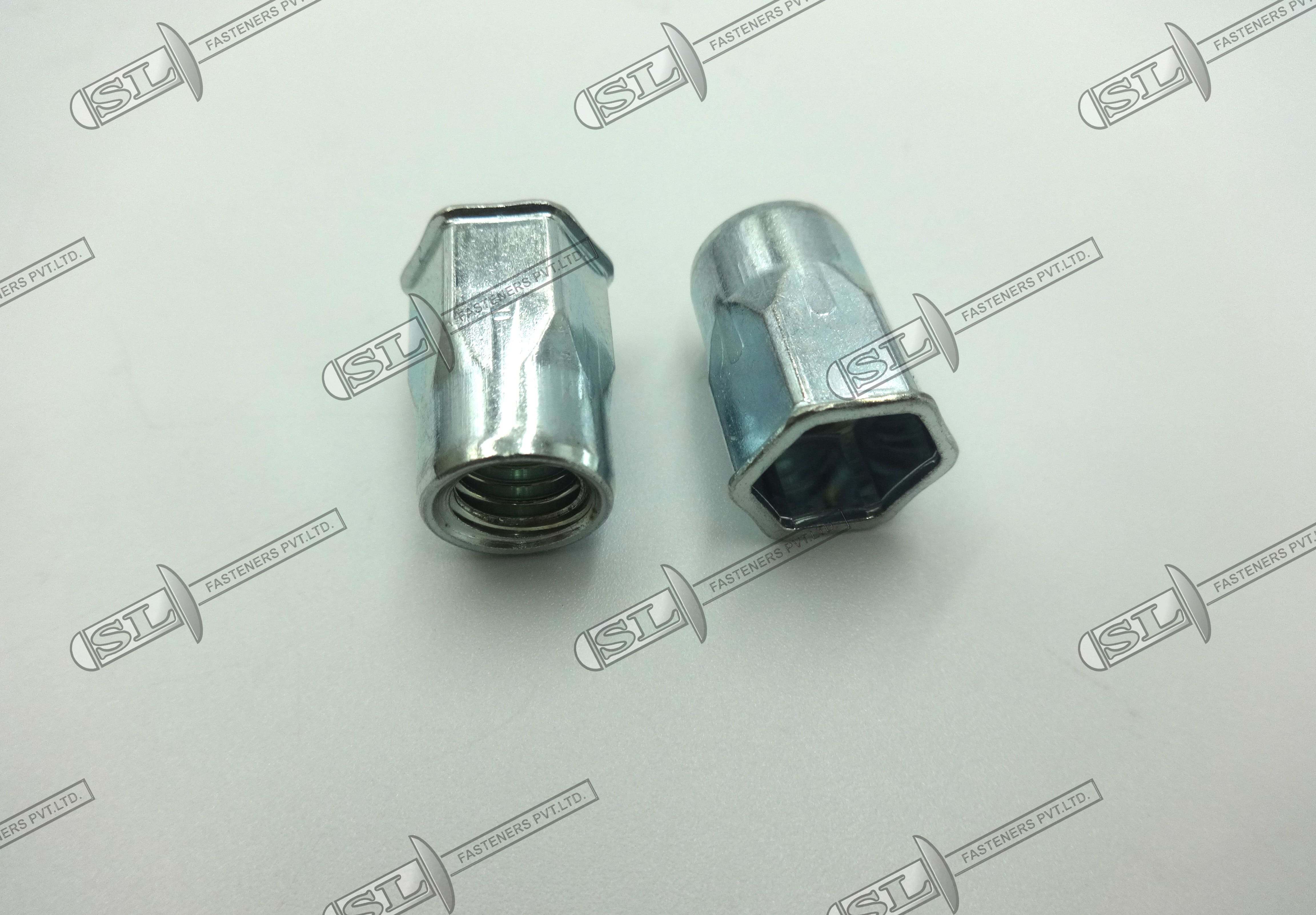 Open End Blind Rivet Nut - Reduced Head Semi Hex Body (Steel) - Color: Silver