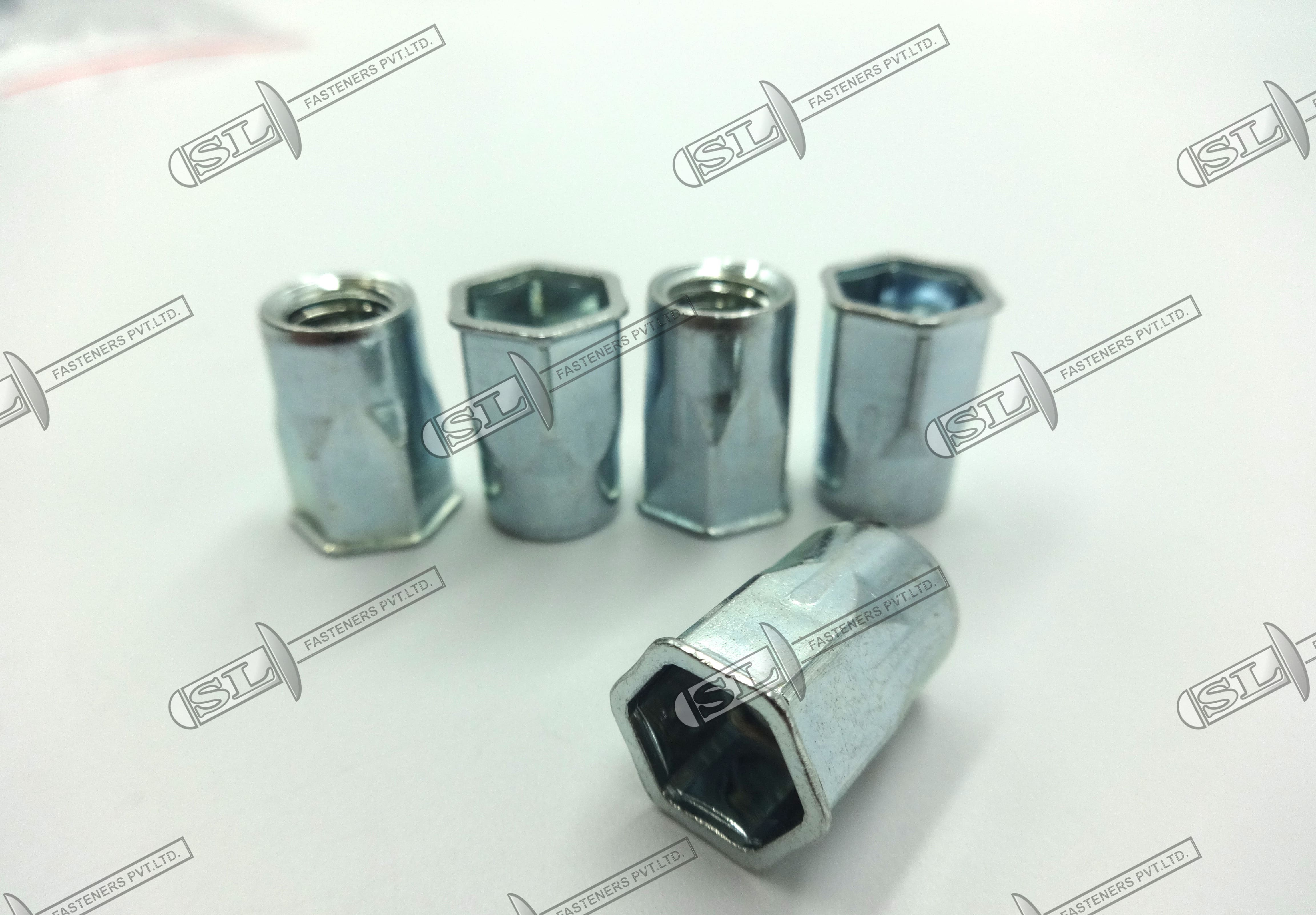 Open End Blind Rivet Nut - Reduced Head Semi Hex Body (Steel) - Color: Silver