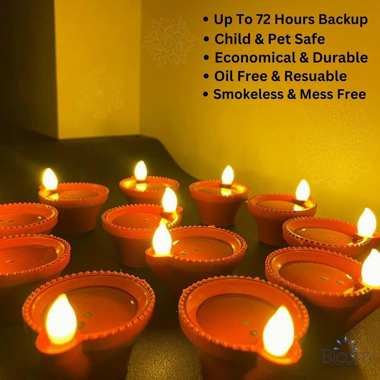 Water Sensor Diya - High-quality Plastic, 3x7x5.5 Cm | Flameless And Smokeless Led Candle With Water Activation Technology For Safe Home Decoration