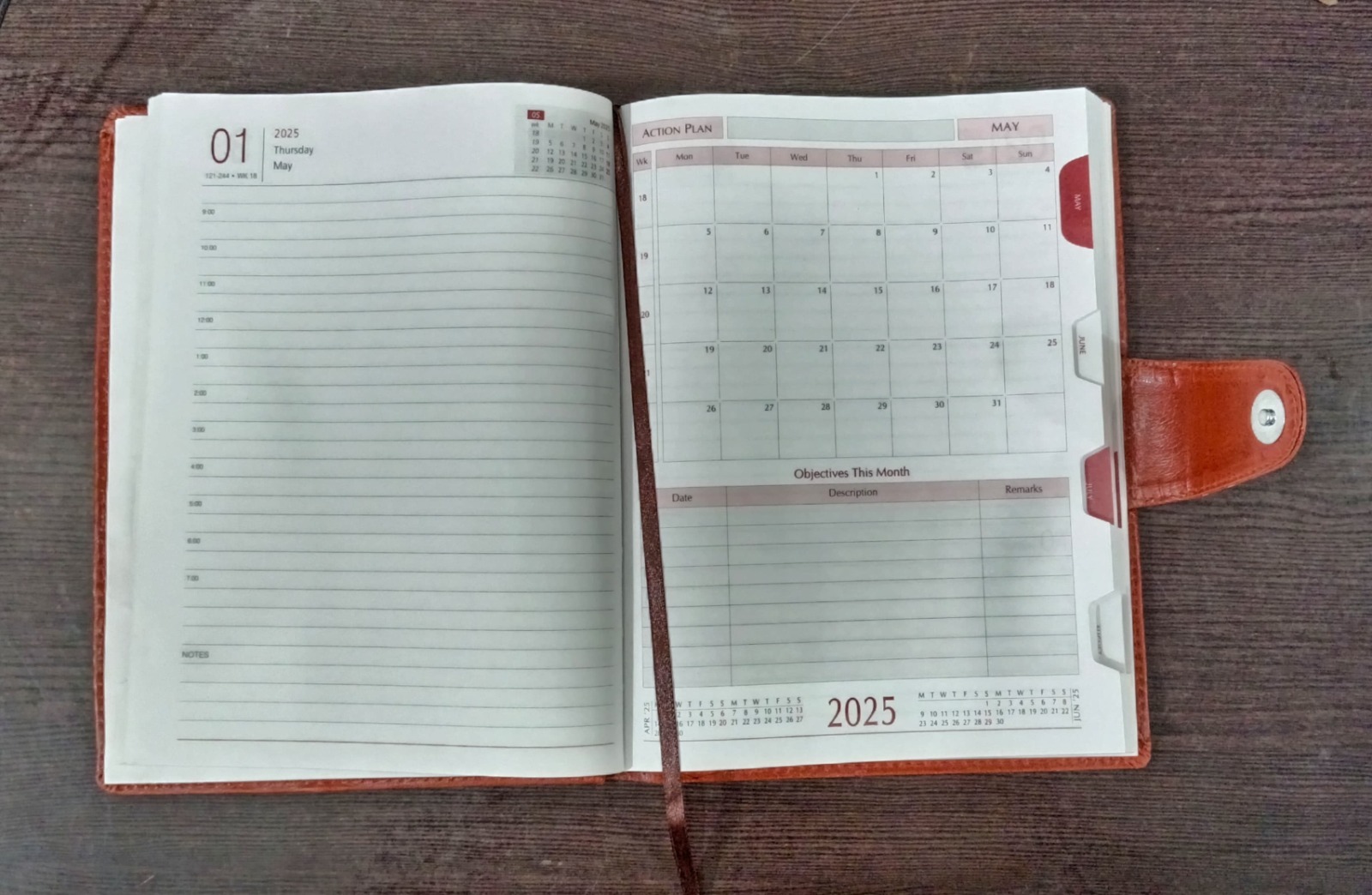 Corporate Diary - Leather, Rectangular | Brown Color, Lightweight Design, Elegant Ribbon Bookmark, Ideal For Travel And Gifting