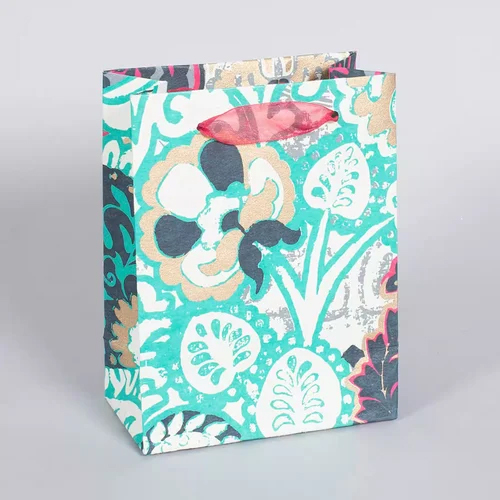 Ratan Jaipur Contemporary Teal and Off White Handmade Paper Gift Bag
