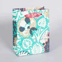 Ratan Jaipur Contemporary Teal And Off White Handmade Paper Gift Bag - Kraft Paper, 12x16x5 Inches, Multi Color | Customizable Designs, Recyclable, Rope Handles