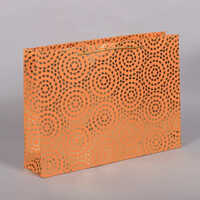 Orange & Gold Color Handmade Paper Gift Bags - Kraft Paper, 16*12*5 Cm, Orange & Gold, Eco-friendly, Customizable Designs & Logos, Rope Handle