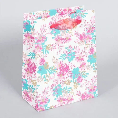 Ratan Jaipur Floral Pink and Blue Handmade Paper Gift Bag