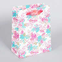 Ratan Jaipur Floral Pink And Blue Handmade Paper Gift Bag - Recyclable Kraft Paper, 12*16*5 Inches, Multi-colour, Customizable Designs & Rope Handle