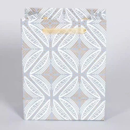 Ratan Jaipur Geometric Grey and Off White Handmade Paper Gift Bag