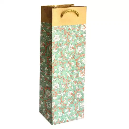 Floral Printed Kraft Paper Bottle Bag - Color: Green((base)