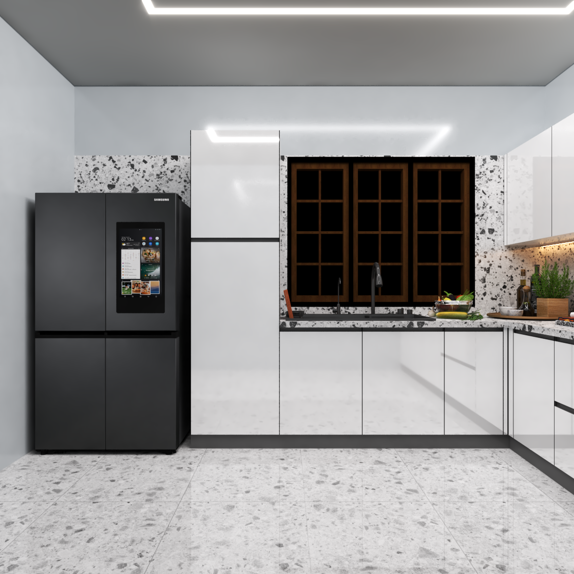 Island Kitchen With Moveable Breakfast Counter - Color: White