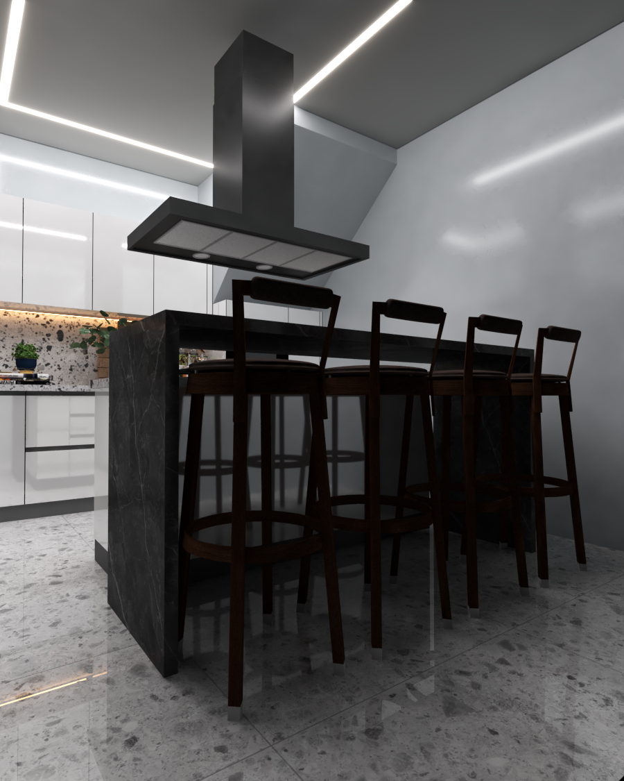 Island Kitchen With Moveable Breakfast Counter - Color: White