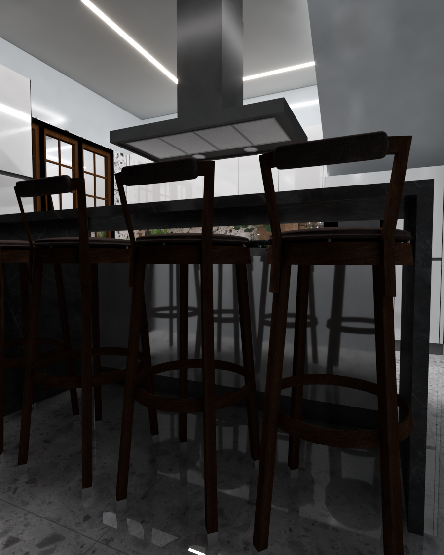 Island Kitchen With Moveable Breakfast Counter - Color: White