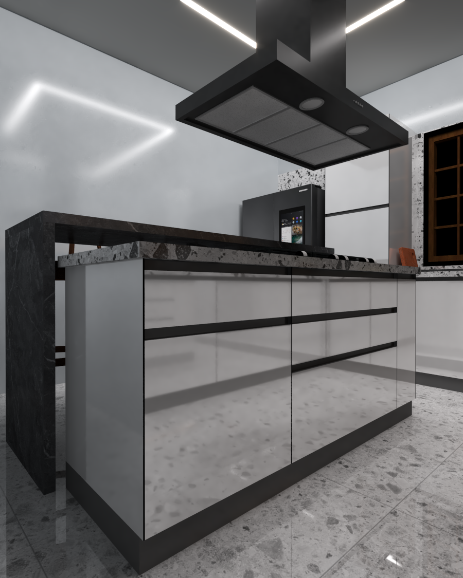 Island Kitchen With Moveable Breakfast Counter - Color: White