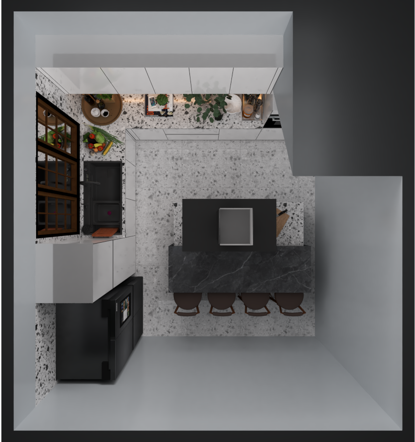 Island Kitchen With Moveable Breakfast Counter - Color: White