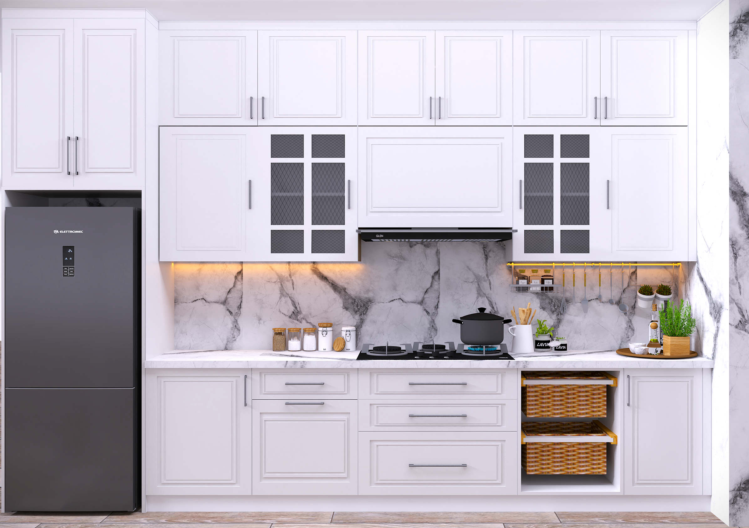 Parallel Modular Kitchen Classic White - Brand Name: Mettas Lifestyle