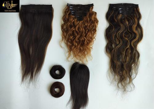 Remy Natural Straight, Wavy and Curly100%original Human Hair Volumizer, Clip in set, Scrunchies and Topper Extensions