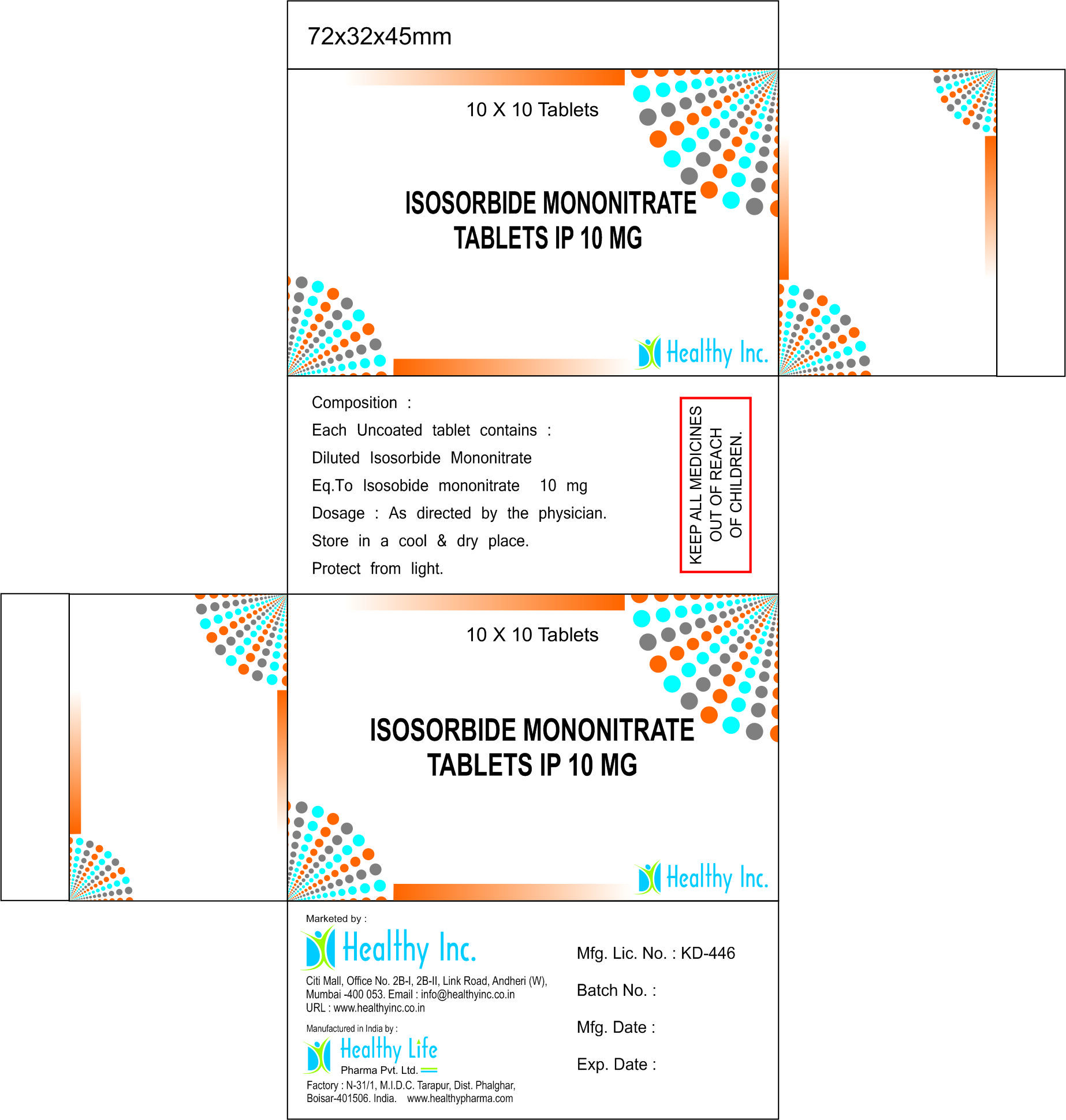 Isosorbide Mononitrate Tablet 10mg - Drug Type: Generic Drugs