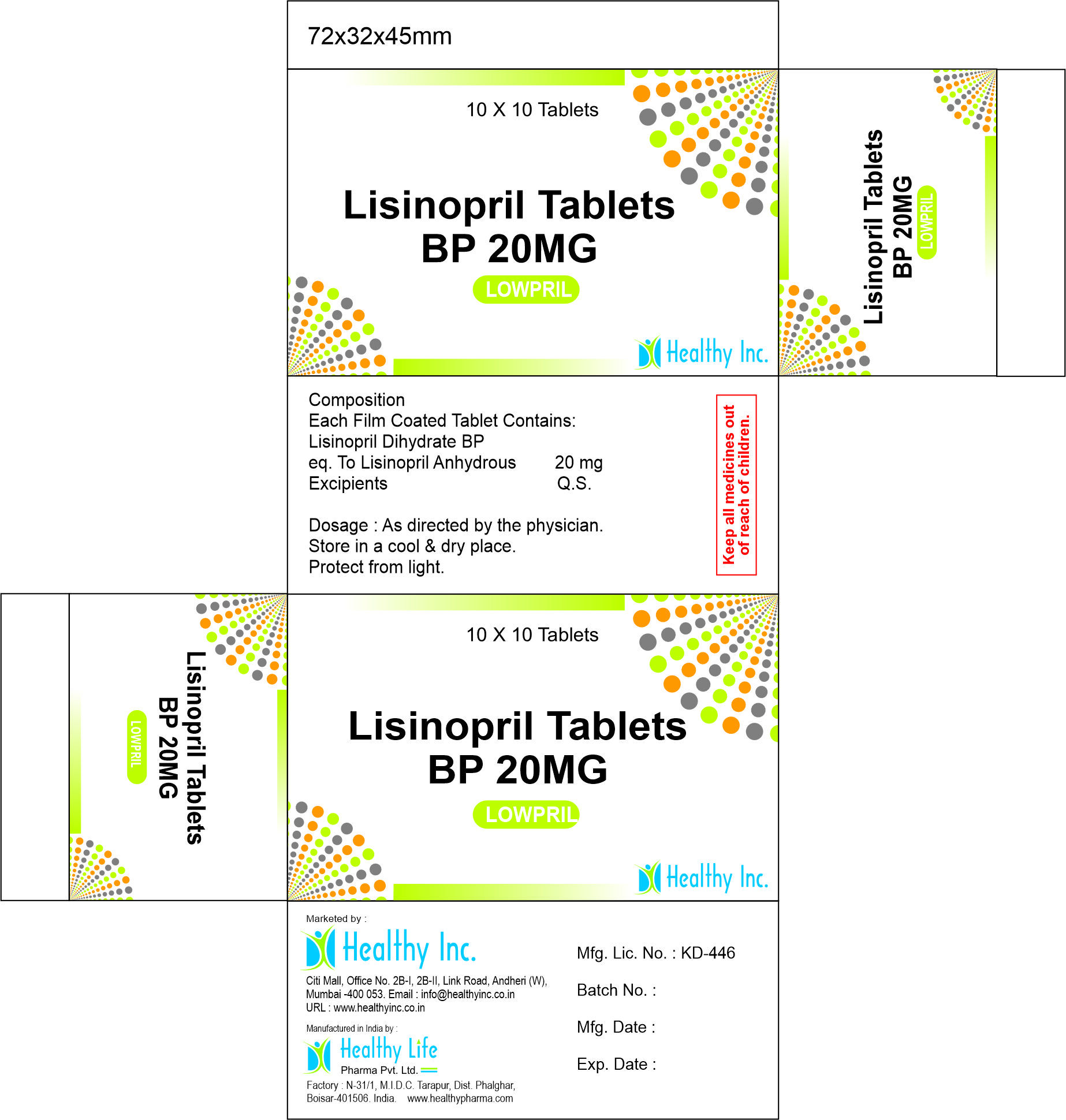 Lisinopril Tablet 20mg - Drug Type: Generic Drugs