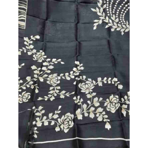 Black With Floral Design Pure Resam Silk Saree - Occasion: Casual