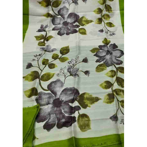 White Printed With Floral Design Pure Resam Silk Saree - Occasion: Casual