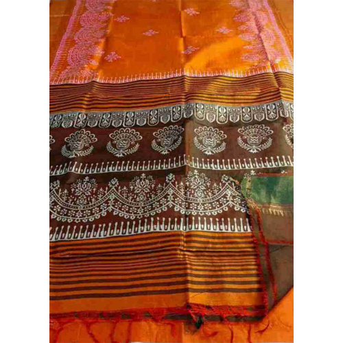 Jari Boarder Block Print Silk Saree