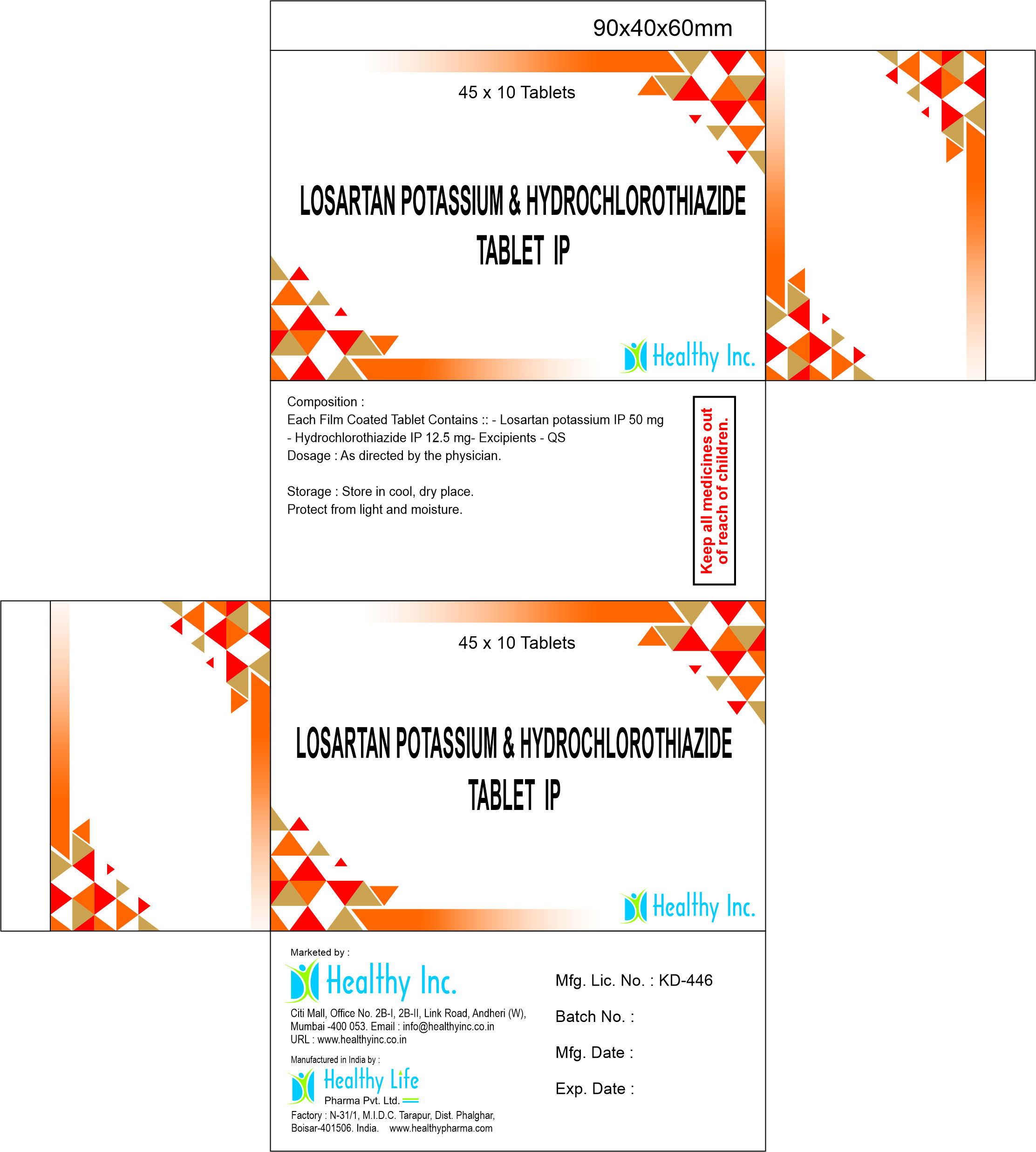 Losartan potassium 50mg + Hydrochlorothiazide 12.5mg tablet