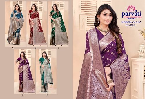 Parvati Multicolor Razia Silk Saree - Occasion: Daily Wear