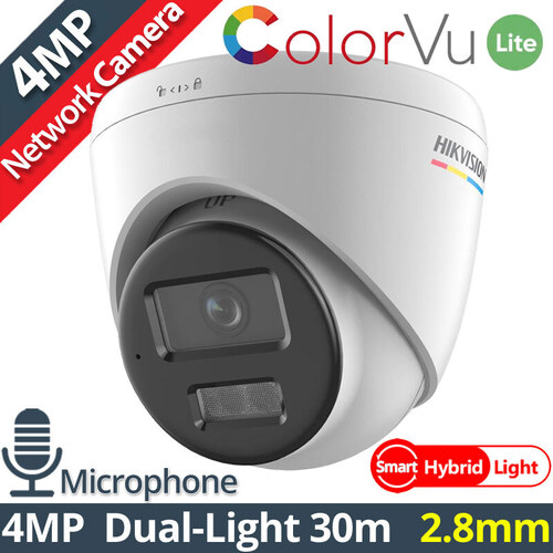 Hikvision 4MP IP ColorVu with Smart Hybrid Light Fixed Dome Camera DS-2CD1347G2H-LIU - 4MP Resolution, Water & Dust-Resistant (IP67), H.265+ Compression, Built-in Microphone