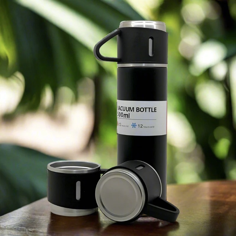 Vacuum Flask Set 5533 - Stainless Steel, 26x17x7 Cm | Double-layer Insulation, Bpa-free, Multi-function Lid, Easy-clean Sponge Brush