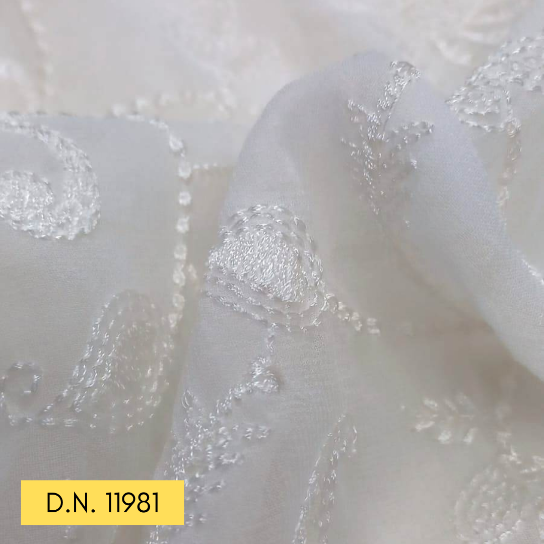 Top Embroidery Fabric In India - White Jaal Embroidered Georgette