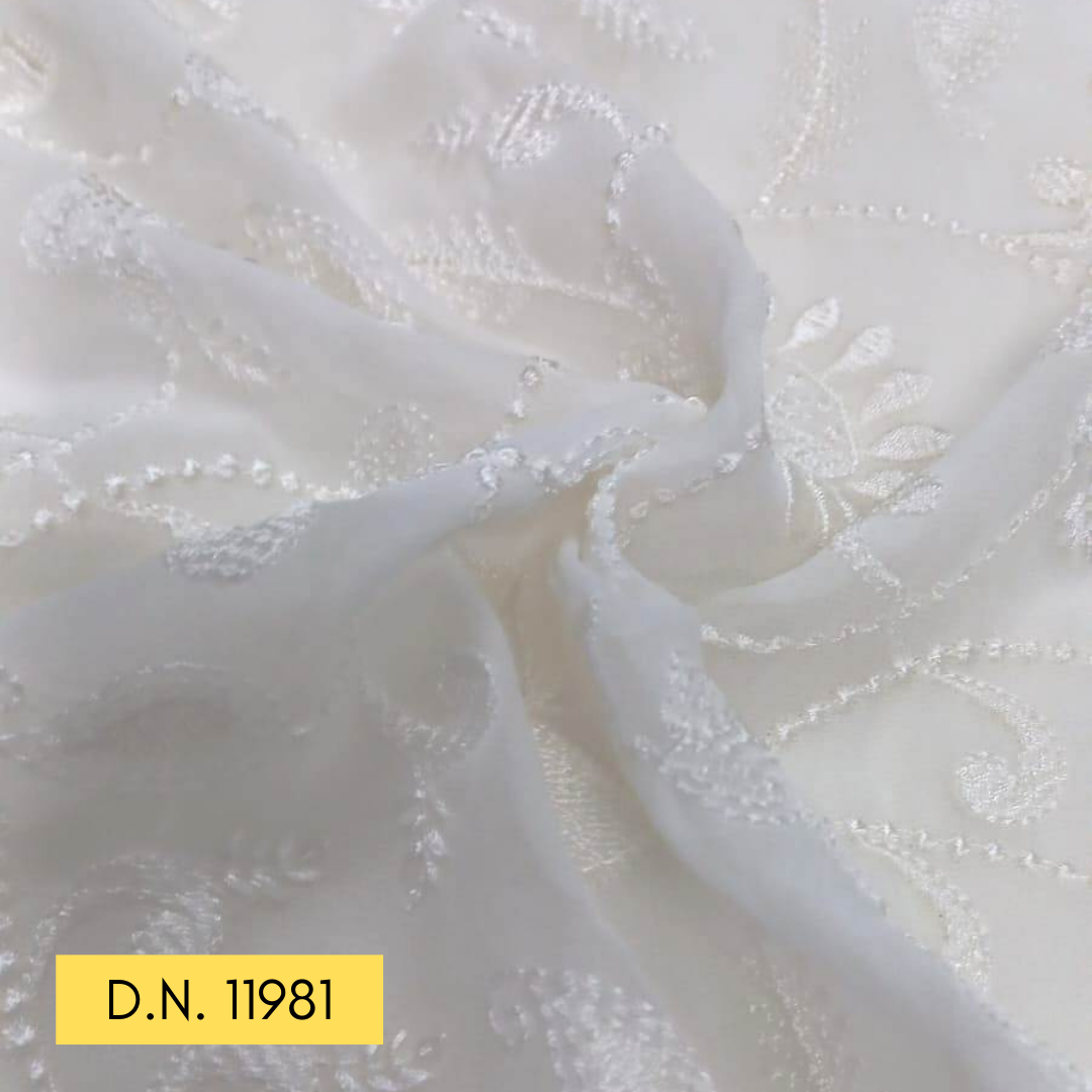Top Embroidery Fabric In India - White Jaal Embroidered Georgette