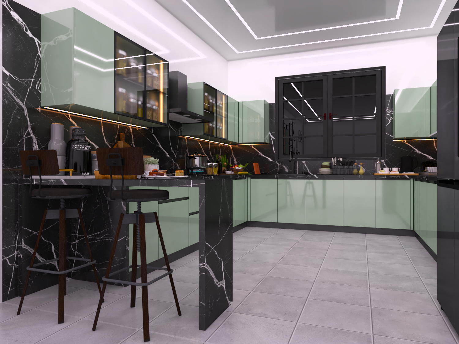 U Shape Designer Kitchen With Breakfast Counter - Brand Name: Mettas Lifestyle