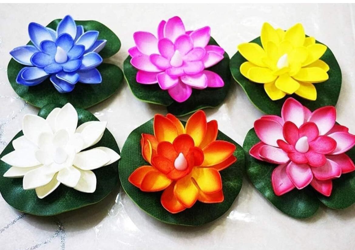 Lotus Flower Shape Water Sensor Candle - Plastic, Pack Of 3 Multicolored Floating Smokeless Led Tea Lights | Long-lasting, Indoor & Outdoor Use, Enchanting Ambiance