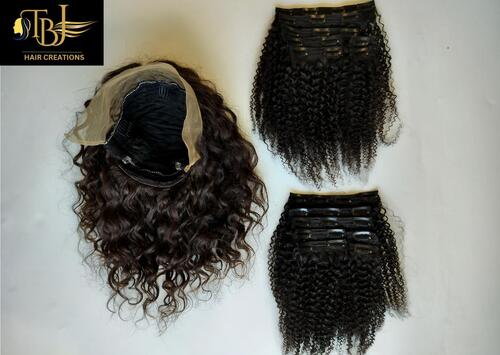 High Quality Kinky Curly, Natural Curly Clip In Set, Front Lace Women Wig Human Hair Extension - Color: Customized All Color