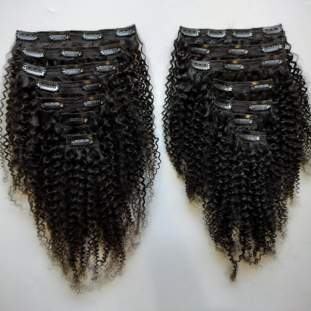 High Quality Kinky Curly, Natural Curly Clip In Set, Front Lace Women Wig Human Hair Extension - Color: Customized All Color