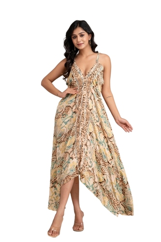 Boho Silk Maxi Flowy Paisley Print Vintage Vibe long dress