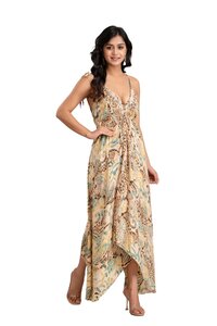 Boho Silk Maxi Flowy Paisley Print Vintage Vibe long dress