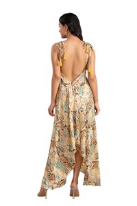 Boho Silk Maxi Flowy Paisley Print Vintage Vibe long dress